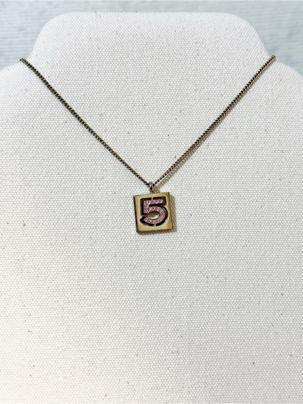 Chanel Vintage 24K Gold Plated Pink No.5 Rhinestone Pendant Necklace - Picture 9 of 16